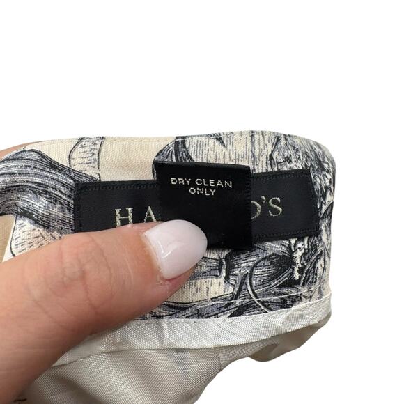 Harold’s Vintage Navy & Cream Tropical Palm Tree Silk Linen Blend Cropped Pants - Picture 7 of 7